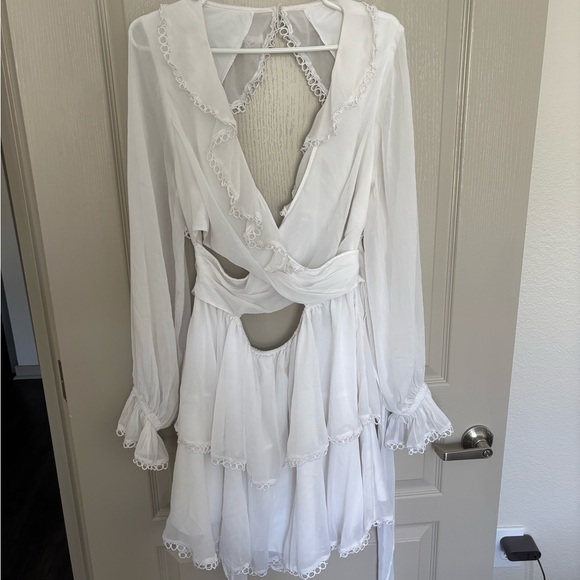 ASOS White Ruffle Long Sleeve Dress - Picture 1 of 4